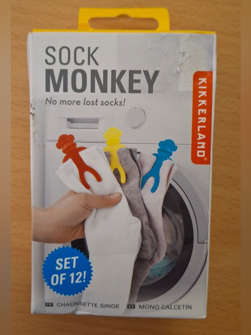 Kikkerland Sock Monkey Laundry Sock Holders Set of 12, Washer/Dryer Safe